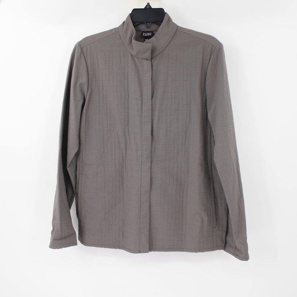 Eileen Fisher Jacket Womens Small Vintage Quilted Embroidered Check Full Zip